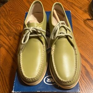 Sperry Olive Leather Boat Shoes